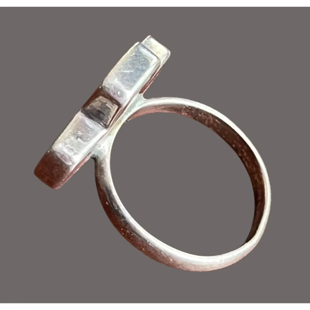 STERLING SILVER Statement Ring FLAT BLOCK STYLE BAR CROSS Boho Chic SIZE 8